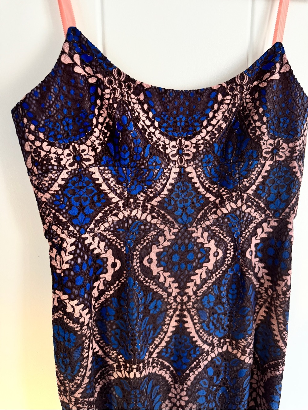 BCBG Lace Midi Dress in Navy and Blush